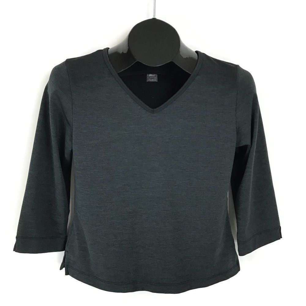 REI V-Neck Pullover Top Women's Small Heathered Gray Stretch Knit Active Outdoor